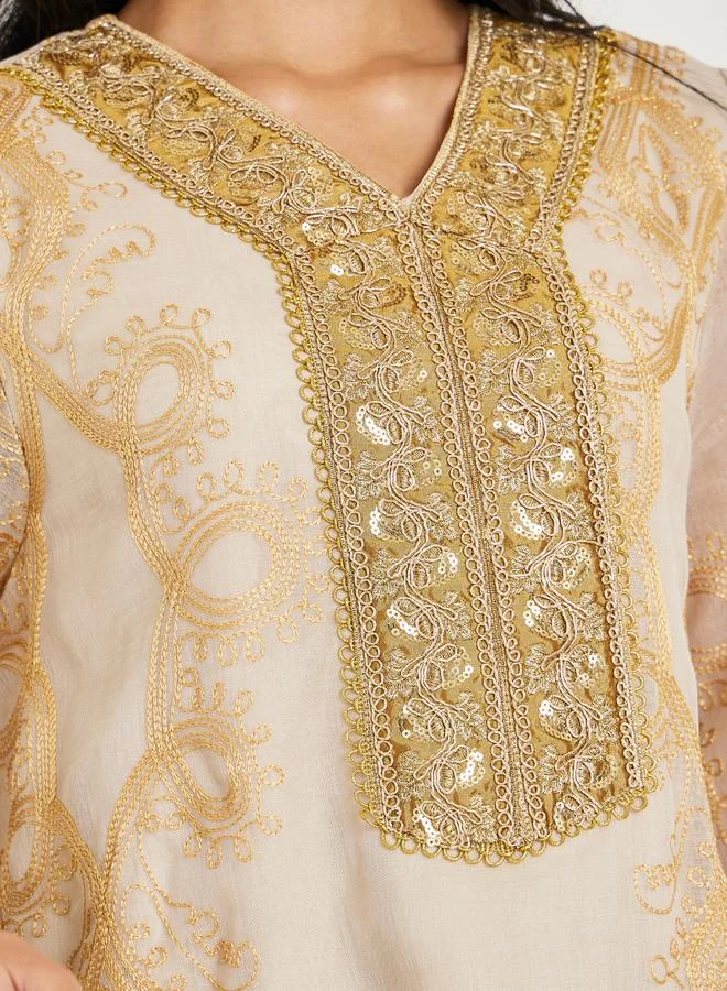 Amirah  Women Embellished Lace Trim Jalabiya for Women | Best Price UAE